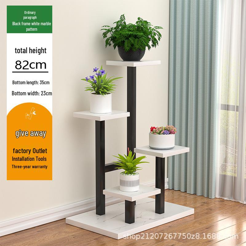 Multi-Layer Wrought Iron Flower Stand with Wheels: Movable Floor-Standing Rack for Living Room or Balcony