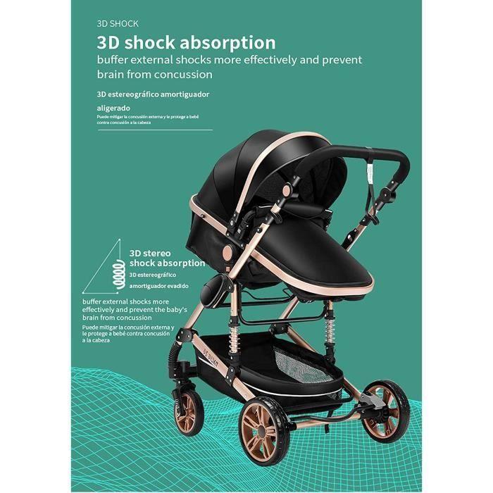 Poussette 3 en 1 Bébé Combinée Siège-Auto Nacelle Trio Réversible Réglable Haute Qualité Roues increvables Canne khaki