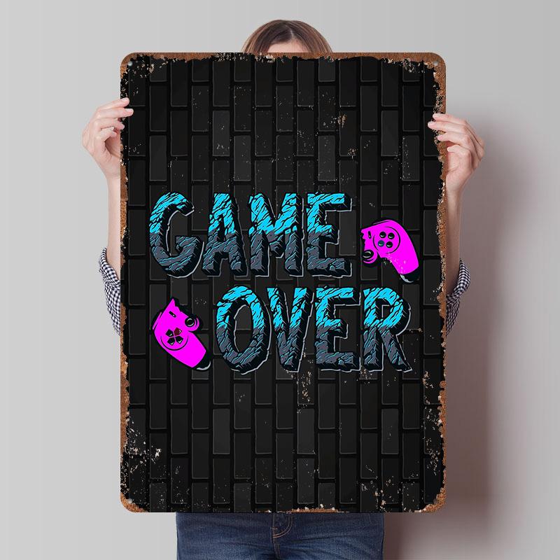 

Game Over Text Art Printed Poster Customized Wall Art Retro Vintage Metal Tin Signs for Bedroom Decoration Room Decor Men Home 7.9x11.8In(20x30cm)