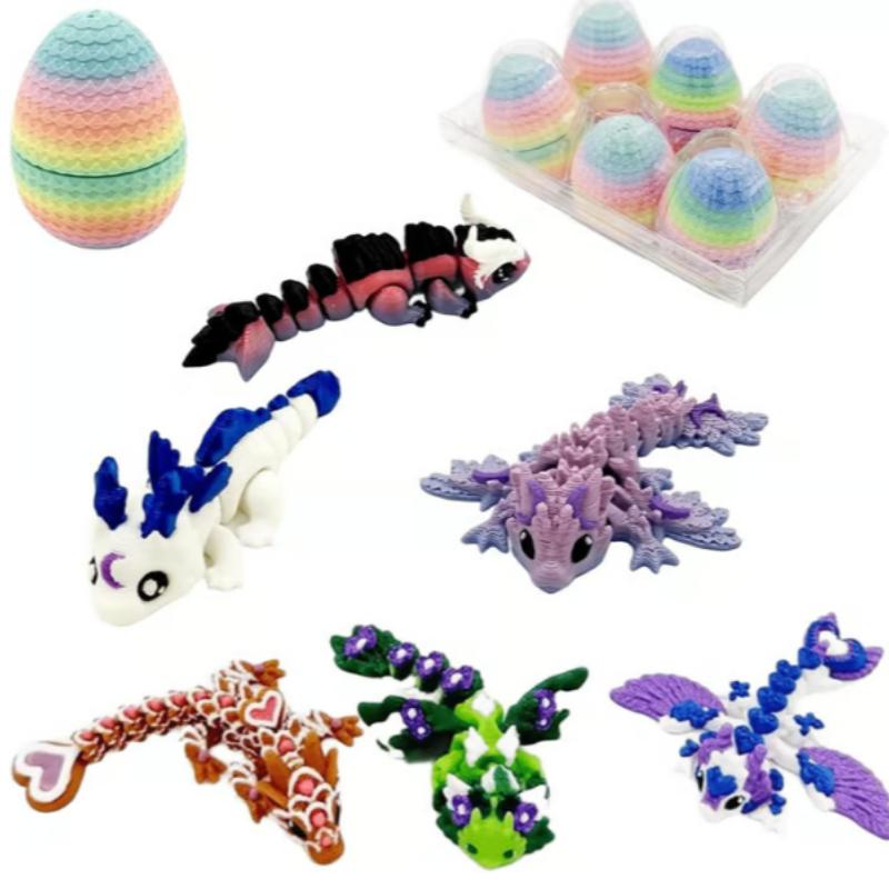 6 Pack Small Mystery Dragon Eggs,3D Printed Easter Dragon Eggs,Easter Basket Stuffers,3D Printed Animals for Fun,Home Office Desk Decor Gifts