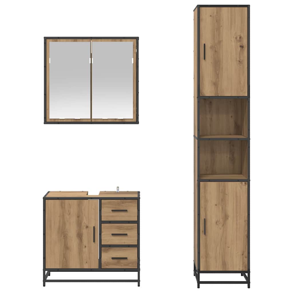 Bathroom Furniture Set with Shelf 3 pcs Artisan Oak Wood Based Material