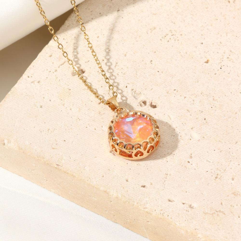 1 Piece Trendy Colorful Round Pendant Necklaces for Women Gold Color Stainless Steel Necklace Jewelry Party Accessories