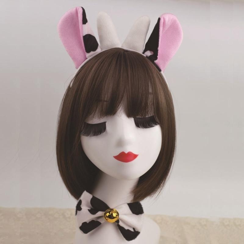 Kuh Kostüm Set Kuh Ohren Schwanz Fliege Tutu Rock Handschuhe Tier Kostüm Set Zubehör für Halloween Cosplays