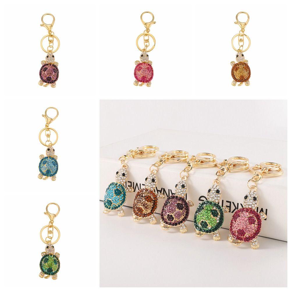 Shiny Rhinestones Turtle Keychain Mini Rhinestones Turtle Pendant  Car Key Ring