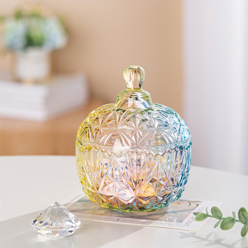 European Glass Candy Jar with Lid - Crystal Souvenir or Wedding Box, Large Sealed Roman Style Home Storage