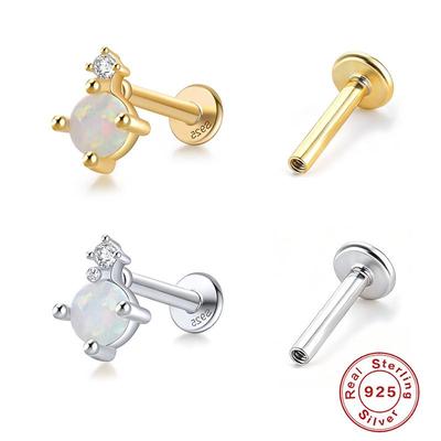 Sterling Silver Threaded Piercing Stud Earrings with Diamonds - Fashionable Cartilage Studs for Women