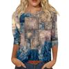 Trendy Vintage 3/4 Sleeve Top For Women,Ladies Casual Three Quarter Sleeve Round Collar Printed T-Shirt Blouse