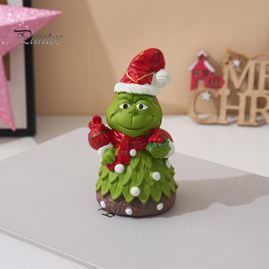 Indoor Seasonal Decorations Christmas Green Monsters Ornament with Santa Hat And Scarf, Resin Frog Theme Landscape Figurine for Home Decoration,
