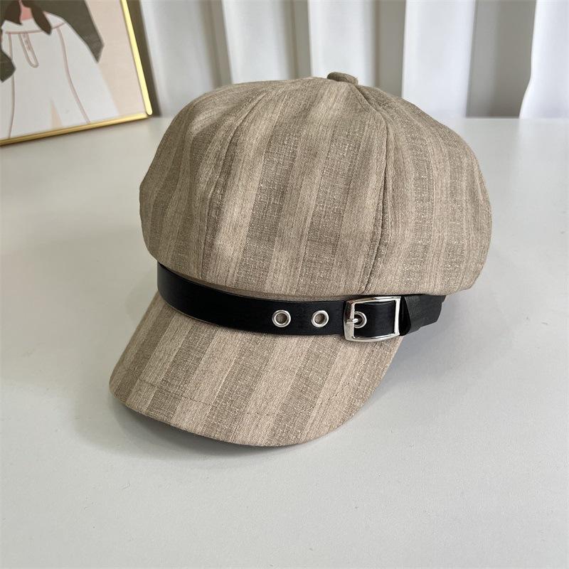 

Octagonal hat women s belt buckle design fashionable and versatile, showing the face small beret literary thin painter hat tide M（56-58cm） сірий колір