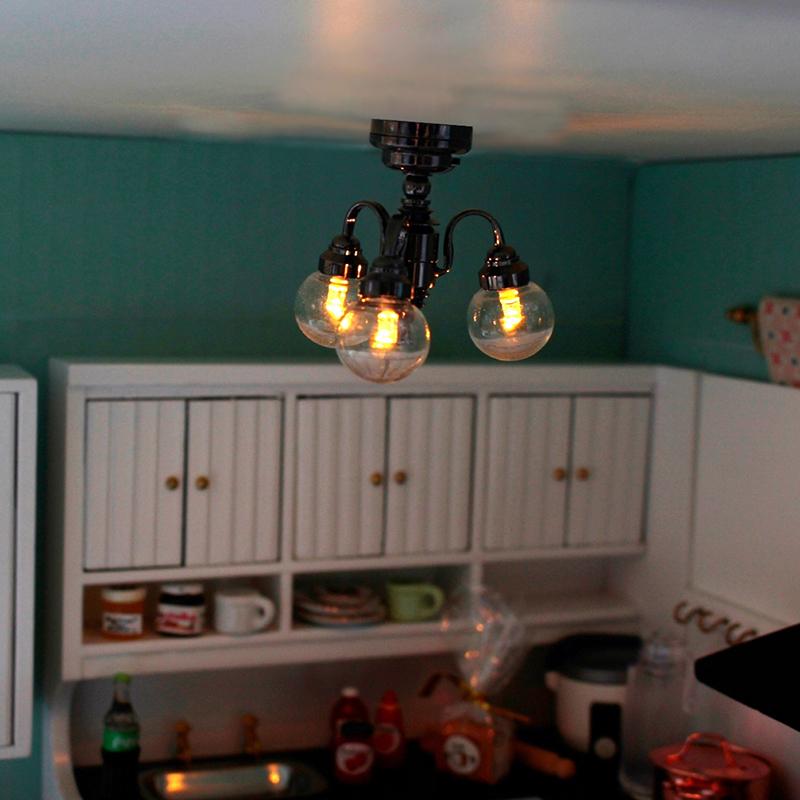 1:12 Dollhouse Mini 3 Arm Ceiling Lamp Chandelier Led Lamp Wall Light Decor Toy