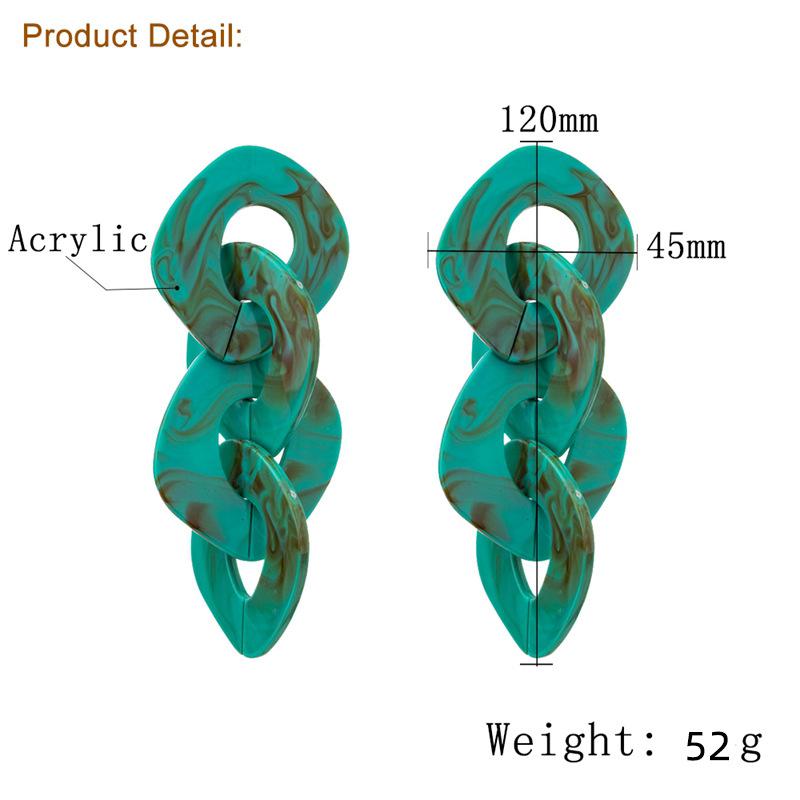 Statement Acrylic Long Link Chain Drop Earrings for Women Brincos Vintage Big Resin Geometric Dangle Earring Fashion Jewelry