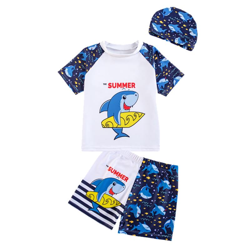 Boys' Dinosaur Two-Piece Swimsuit with Swim Cap for Infants and Toddlers