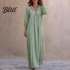 Casual V Neck Dresses Bohemian Ruffle V-Neck Long Dress, 3/4 Sleeves Maxi Dress for Women, Solid Color Loose Spring Fall Soft