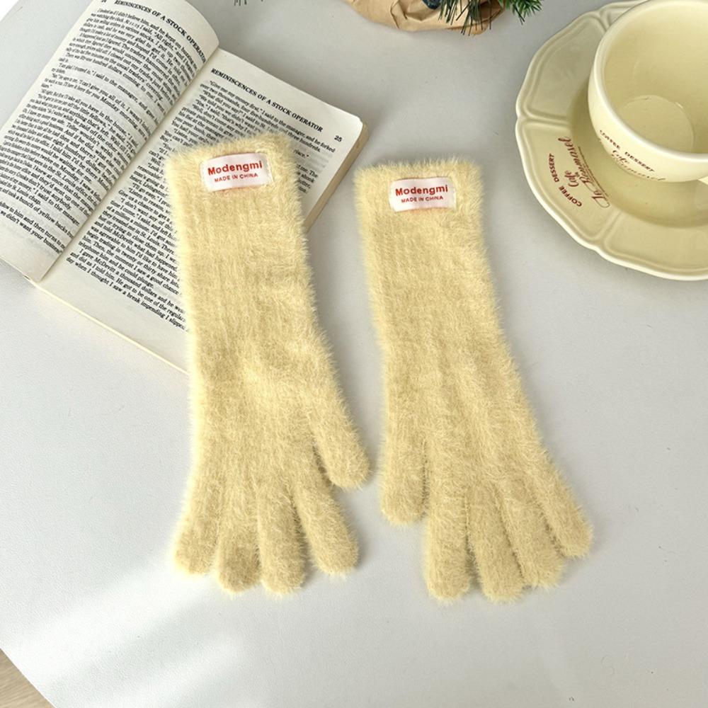 Soft Cashmere Winter Knitted Gloves Korean Style Full Finger Mittens Durable Warm Gloves  Women