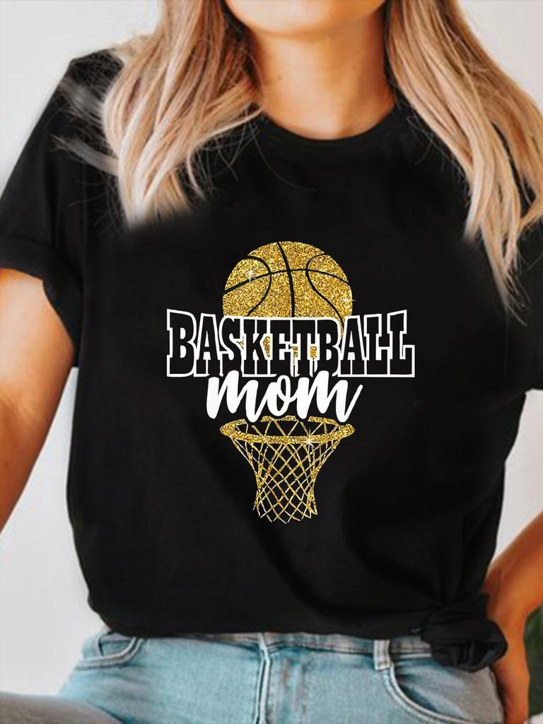 Basketball Mom Glitter Graphic T-shirt