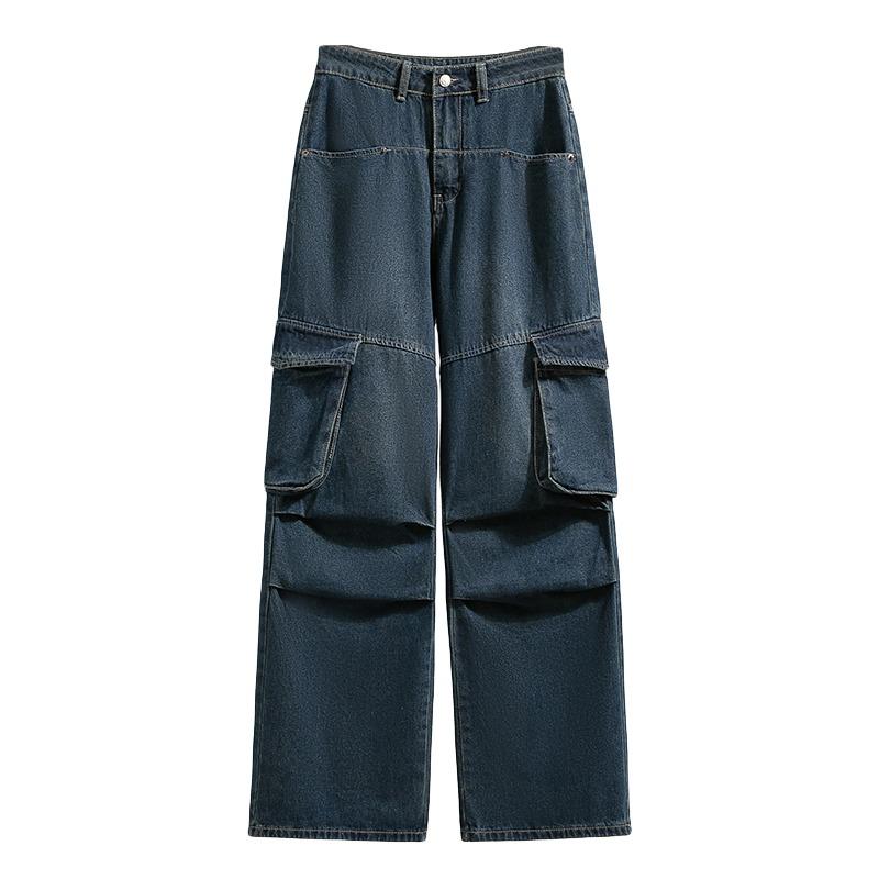 MODIQUE Women's Winter Large Size Knitted Pocket Jeans New Loose Classic Casual High Waist Black Street Style Trousers Basic Versatile Straight Jeans