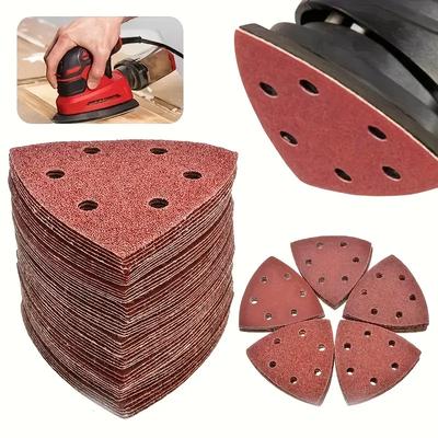 Set 60 Pezzi Platorelli Abrasivi Triangolari per Levigatrici di Dettaglio - Panno Rosso, Design a 6 Fori per Lavorazione del Legno e Lucidatura Metallo Include Grana 60/80/120/180/240/320