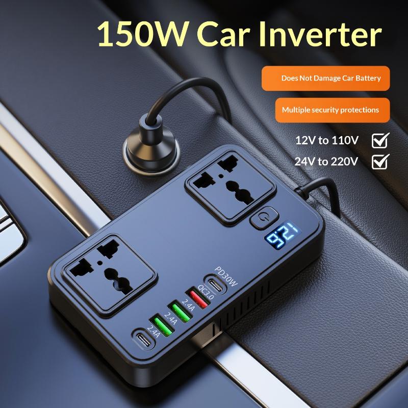 Portable 150W Auto Inverter DC 12V 24V to 220V AC for Reliable Road Electrification A1