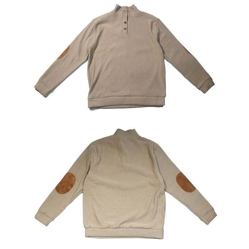 Spring Autumn Men Henley Top Four Button Half Neck Contrast Faux Suede Elbow Patches Long Sleeve Vintage Daily Streetwear Casual Pullover Sweatshirt