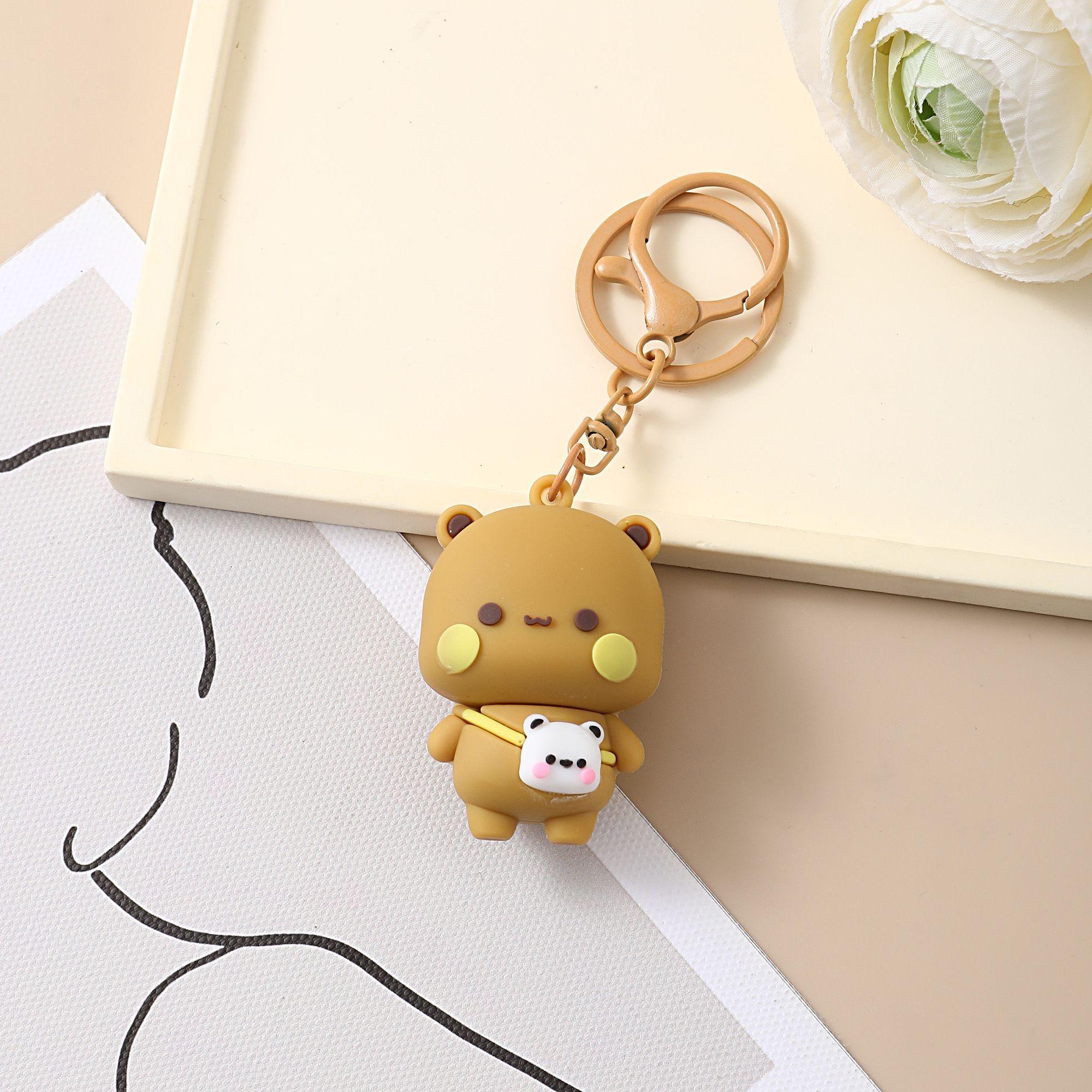 Koppel Bubu En Dudu Sleutelhanger Kawaii Poppen Schattige Cartoon Panda Beer Pop Sleutelhanger Rugzak Accessoires Afstudeerseizoen Cadeau beige