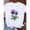 Women'S Plus Size Black T-Shirt with Vibrant Pansy Flower Design - Short Sleeve, Round Neck, Casual Style, Polyester, Machine Washable,