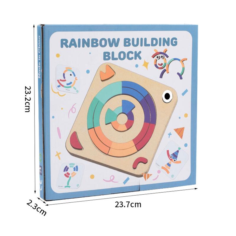 3D DIY Jigsaw Puzzle Rainbow Blocks - Kids Creative Brain Teaser Educational Wood Toy Baby Fun Variety Matching Educational Play