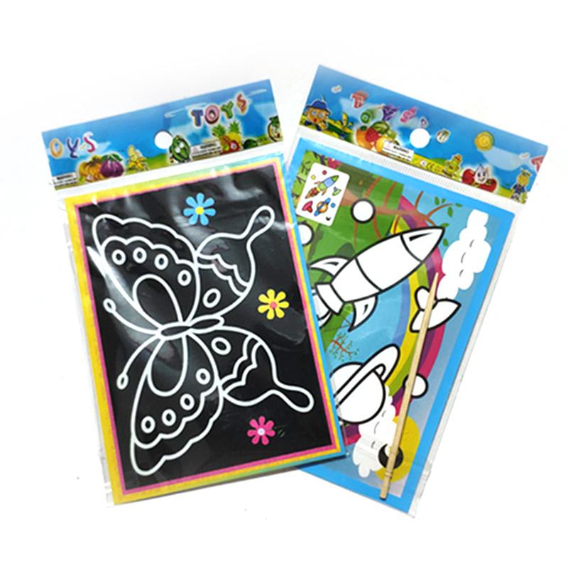 5/10/15/20pcs Scratch Painting Notebook Art Classroom Supplies Office Cultural School Rewards Cartoon Pattern Colorful Paper TMZ