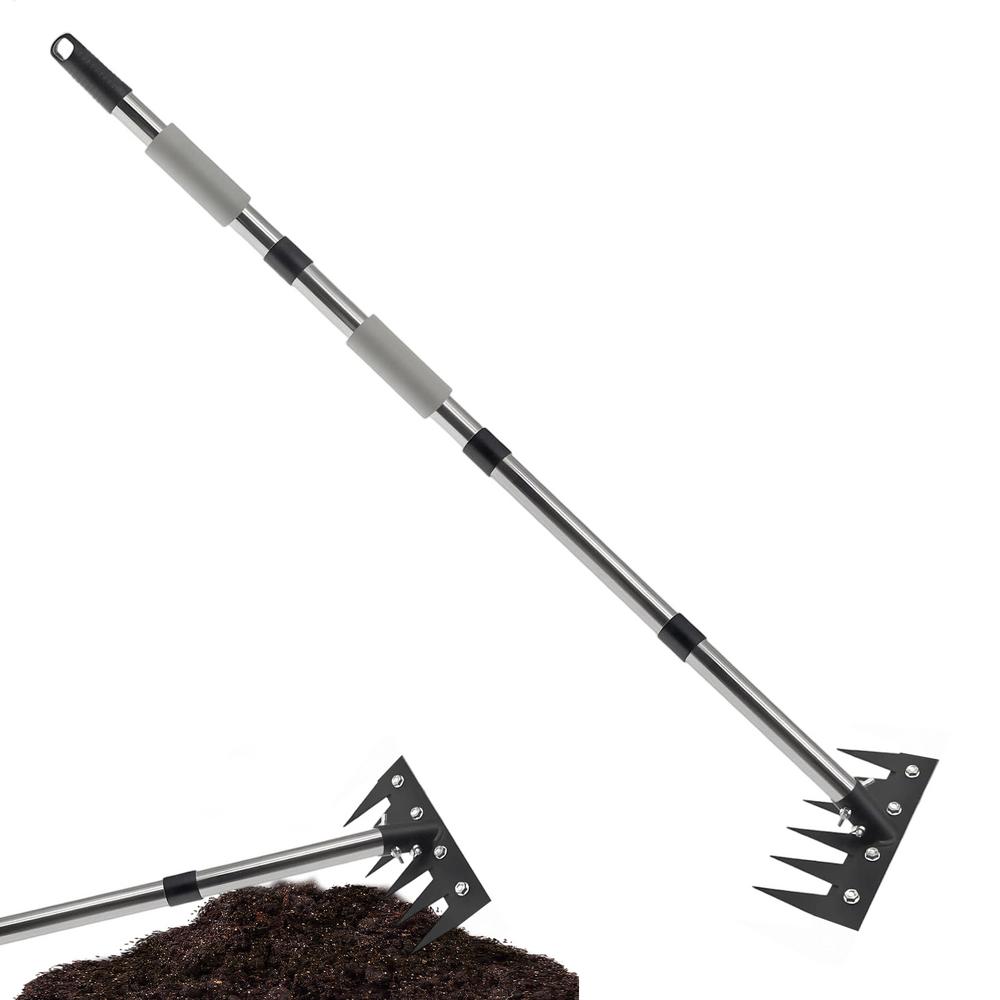 Weeding Rake Tool Long Handle Heavy Duty Iron Weeding Rake With Long Handle Heavy Duty Uprooting Puller For Loosening Soil