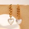 European & American INS Style 18K Gold Heart-Shaped Titanium Steel & Pearl Drop Earrings - Elegant, High-End Love Heart Design.