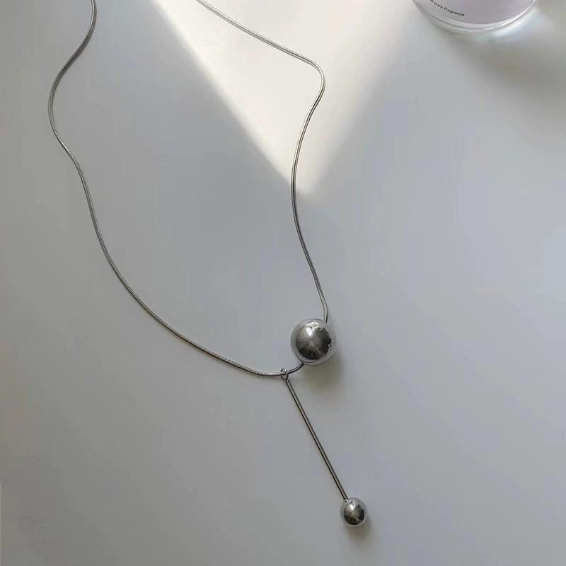 Gold Plated Stainless Steel Y-Shape Sliding Ball Snake Chain Necklace серебряный