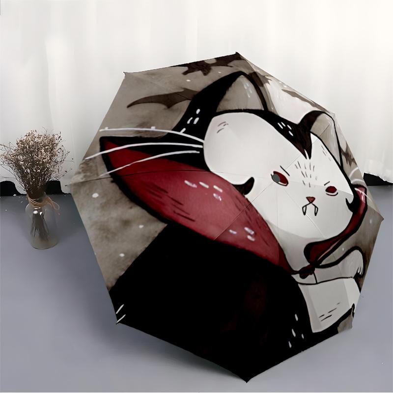 1pc Vampire Cat Gothic Kitty Automatic Open/close Umbrella, 8-Rib sturdy structure, Portable Travel Umbrella, Parties, Everyday Use, 44