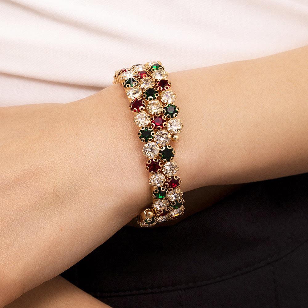 European & American Style Pearl & Diamond Elastic Open Bangle Bracelet