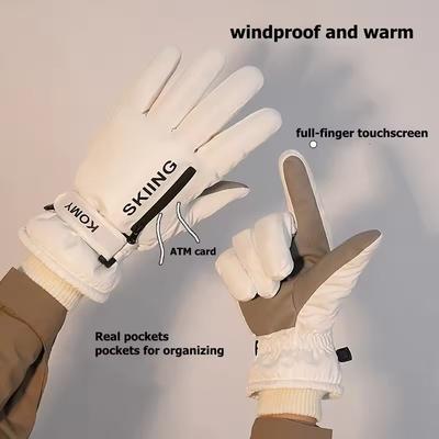 Winter Skiing Cycling Gloves Women Thick Windproof Waterproof Plush Full Finger Gloves Touch Screen Outdoor Motorcycle Riding