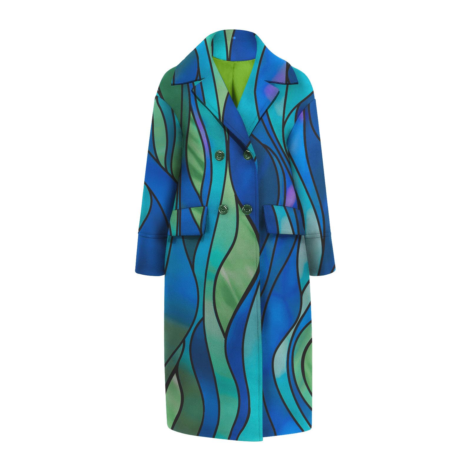 

IHUASU свободная женская куртка из твида на зиму и осень, теплое пальто для поездок на работу M зелёный/синий