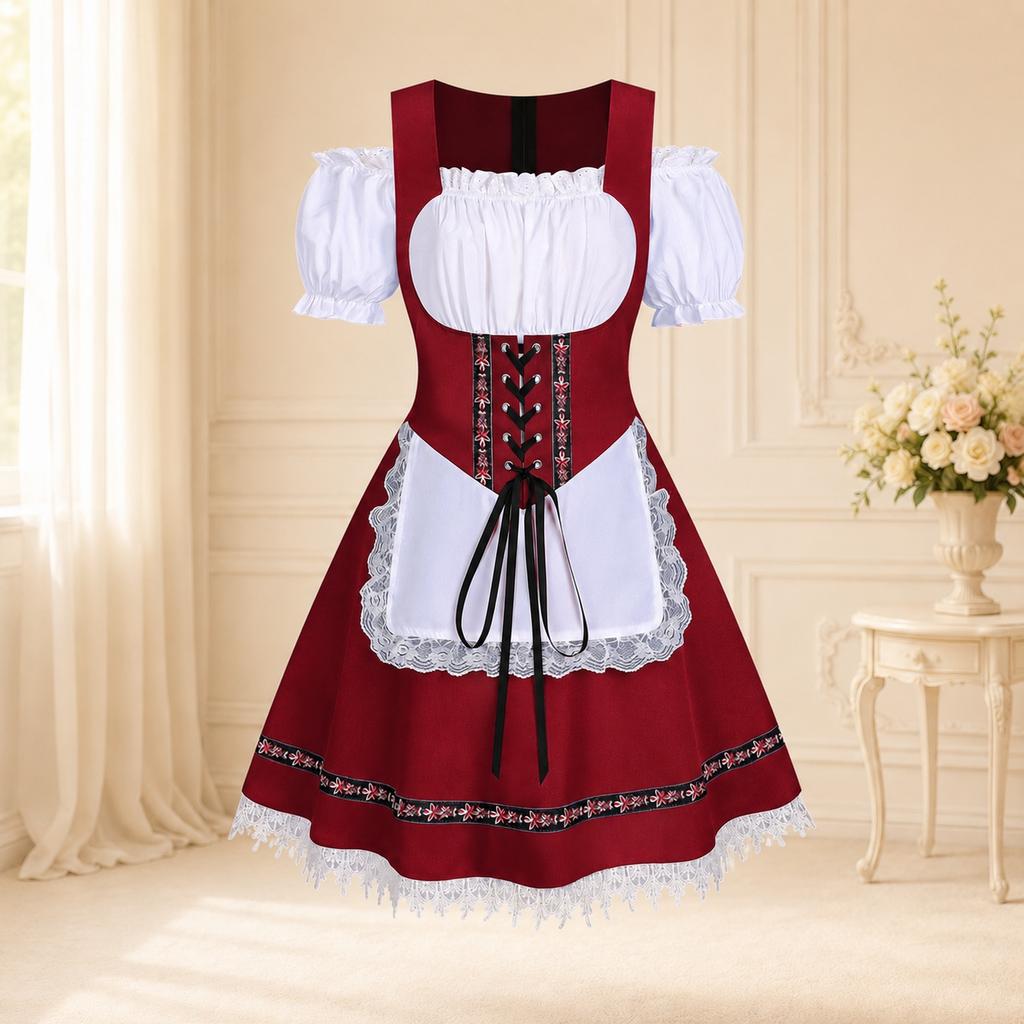 Damen Kurzarm-Kostümkleid mit Bindevorderteil für Party und Freizeit