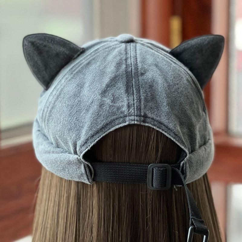 Cat Ear Decor Beanie Hat for Adult Teenagers Portable Beanie Hat Without Brim Spring Summer Anti-UV Hat for Cycling