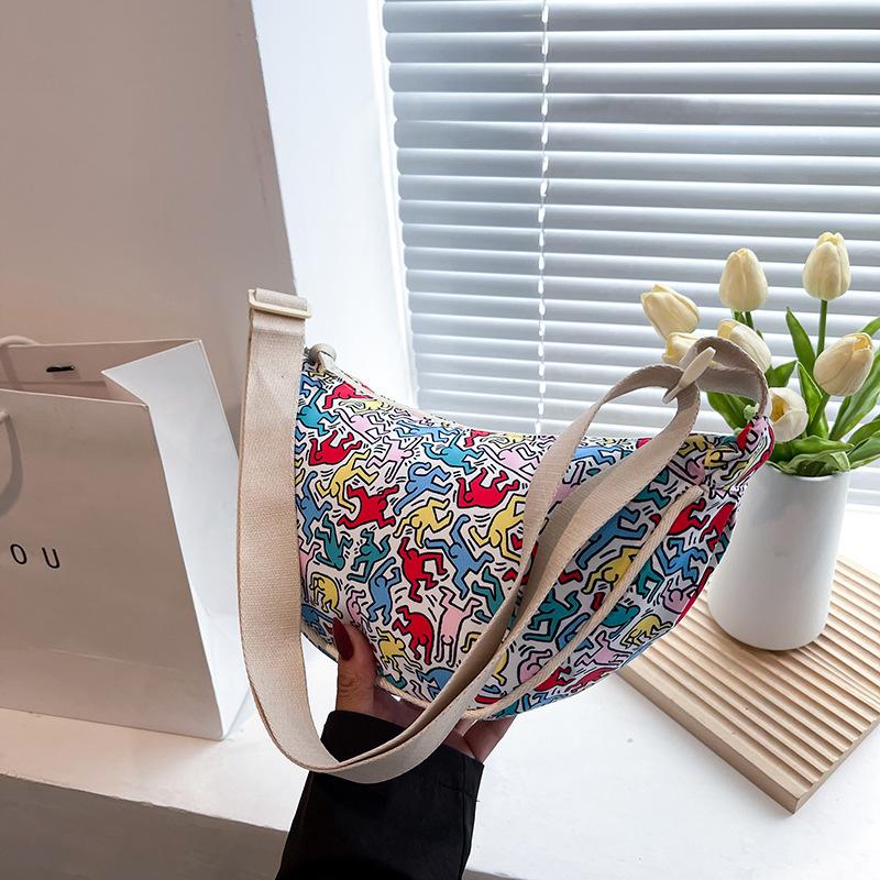 Женская сумка-портфель с принтом на молнии с булочкой наклонная для отдыха холщовые сумки через плечо регулируемый ремешок через плечо One Size бежевый 1773₽