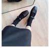 Sheepskin version~ French leopard print leather flats Mary Jane women's shoes one-word buckle strap square head soft sole single shoes ladyshoes