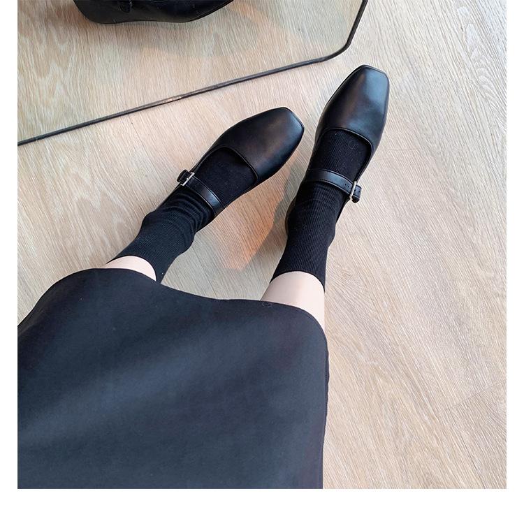 Sheepskin version~ French leopard print leather flats Mary Jane women's shoes one-word buckle strap square head soft sole single shoes ladyshoes