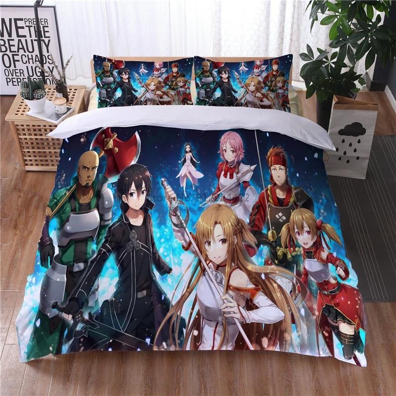 Cartoon Sword Art Online 3D Bettwäsche-Set Bedruckter Bettbezug Kissenbezug Bettzeug Twin Full Queen King Erwachsene Kinder Bettwäsche