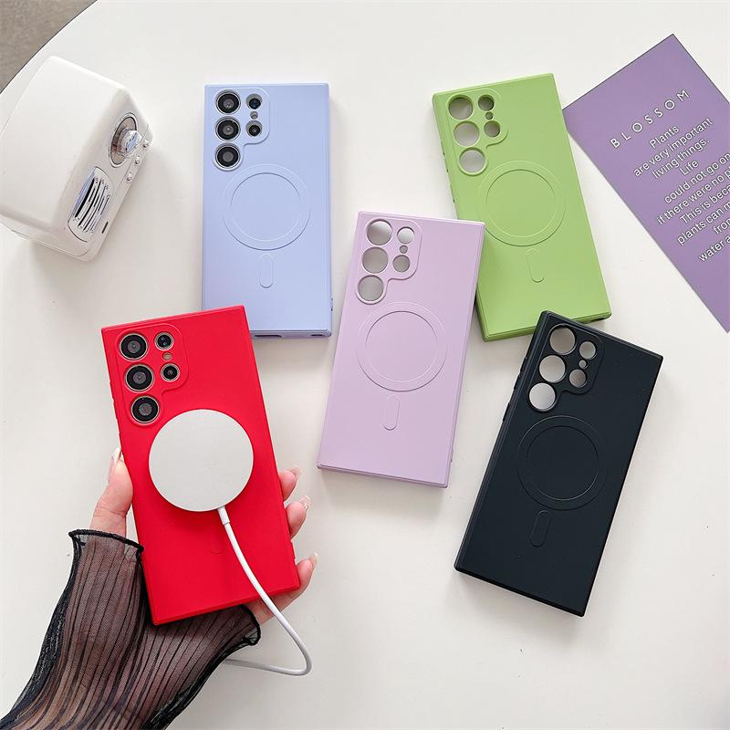 Suitable for Samsung S23ultra Magnetic Suction Mobile Phone Case S22 Liquid Silicone S24plus Lens Full Inclusive Protective Case