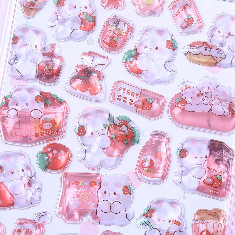 Cartoon 3D Rabbit Bonbon Drop Stickers Cute Diy Mini Kawaii Puffy Stickers Scrapbook Laptop Phone Case Crystal Stickers