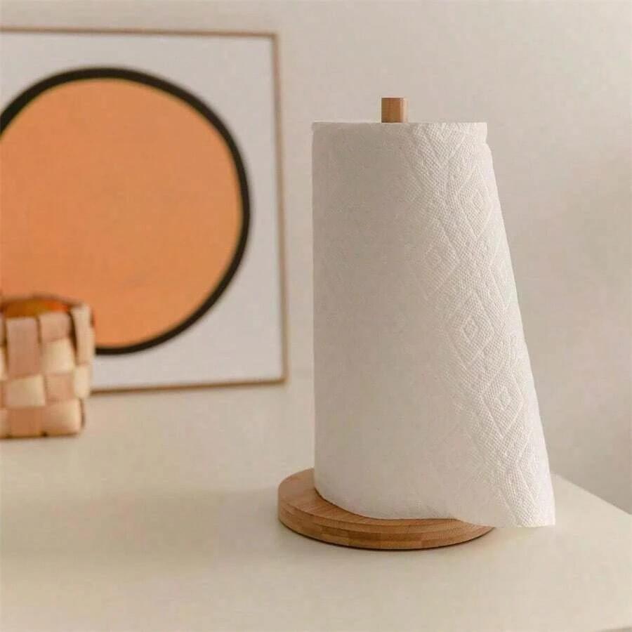 1pc Wooden Paper Towel Dispenser Holder, Freestanding Paper Towel Roll Stand, Tissue Rack For Kitchen & Dining Room