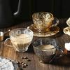 200ml Coffee Cup Set Luxury Retro Embossed Coffee Glasses Plate and Mug Household Latte Cup Glass Tea Cup Sets