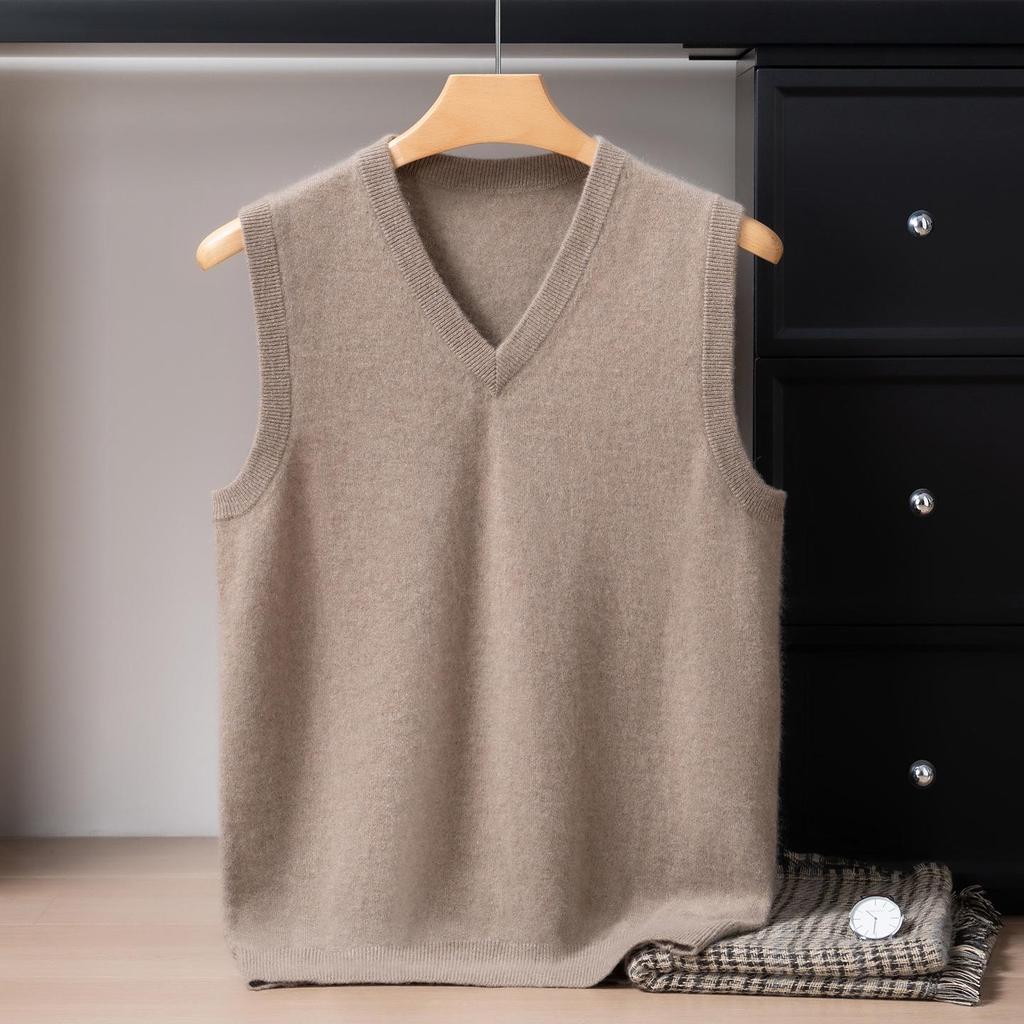 Men's Cashmere V-Neck Sleeveless Knit Vest - 2025 Autumn/Winter Collection