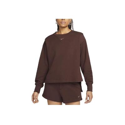 Sportswear Modern Fleece Solid Logo Embroidered Crewneck Loose Sweatshirt Women Sweatshirt Dark-Brown DV7802-227