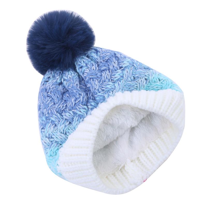 Winter Children's Padded Colour Blocking Knitted Pullover Ear Protection Cap