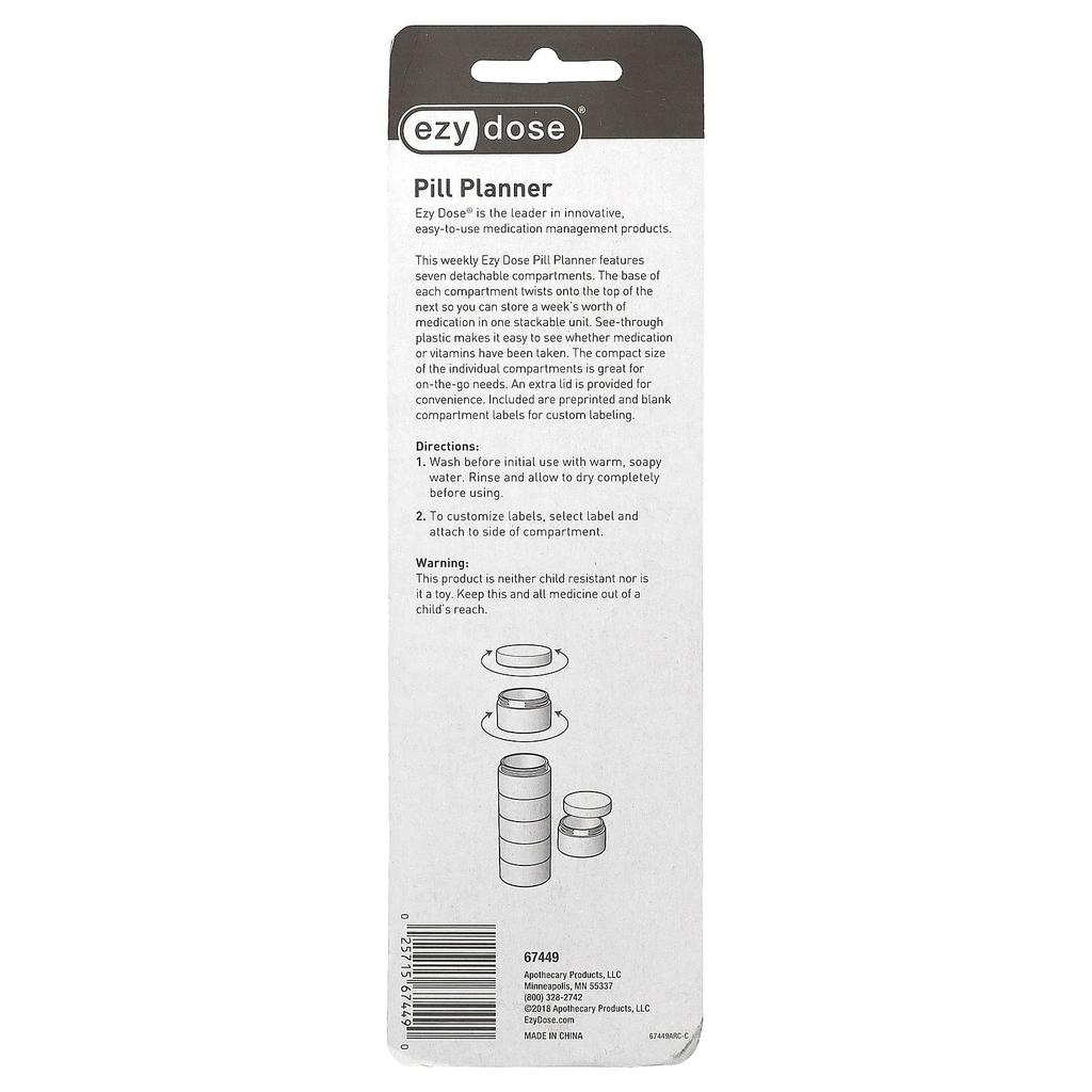 Weekly Pill Planner, with Separate Sections, 1 Piece