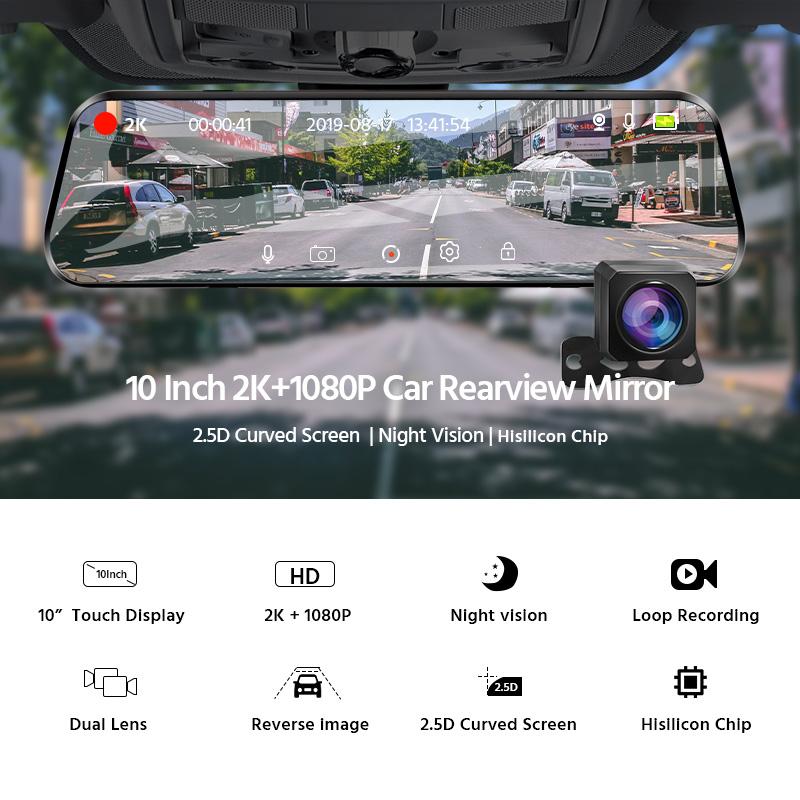 E-ACE Auto Dvr Kamera 10'' Touchscreen Streaming Rückspiegel Dash Cam 1080P Video Recorder Unterstützung Rückansicht