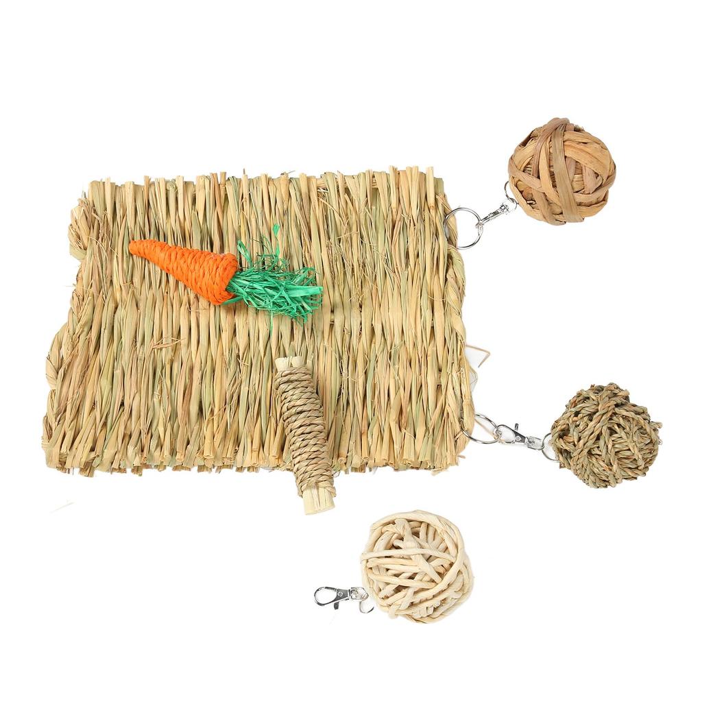 Hamster Chew Toy Set Relieve Boredom Teeth Grinding Rabbit Grass Mat Ball Chewing Toy for Guinea Pig Parrot